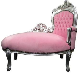 Casa Padrino Barock Kinder Chaiselongue Rosa/Silver Mod 2 - Recamiere Barock Möbel