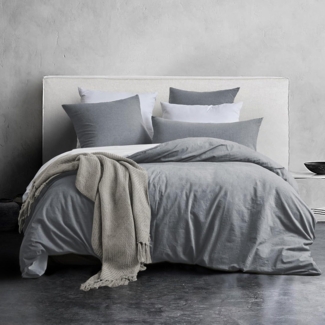 SOULFUL Bettwäsche 200x200 Dunkelgrau Baumwolle 3tlg. Stone Washed
