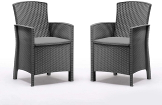 BICA Poltrona 2er Set Lido Gastro Sessel inkl. Sitzkissen, Graphit, Gartensessel, Wetterfest