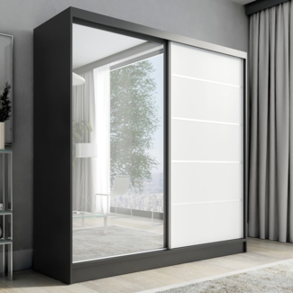 A&J MöbelLand Schwebetürenschrank NERO 200 cm mit Spiegel drei Schubladen
