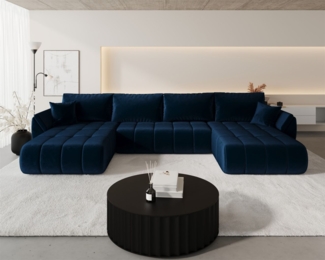 Wohnlandschaft Sofa mit Schlaffunktion MISATO Stoff Monolith Dunkelblau