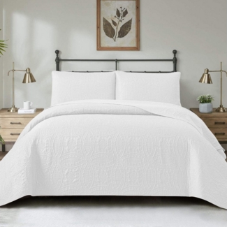 HAUSS SPOLE Tagesdecke Moderne Bettüberwurf WeicheTagesdecke 220×240cm Weiß, 220x240 cm Sommer Schlafdecke Wohndecke für alle Jahreszeiten