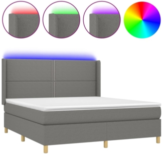 vidaXL Boxspringbett mit Matratze & LED Dunkelgrau 180x200 cm Stoff 3138814