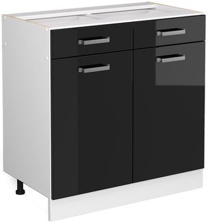 Unterschrank R-Line Schwarz Hochglanz 80 cm mit Schubladen und Türen, ohne Arbeitsplatte Vicco