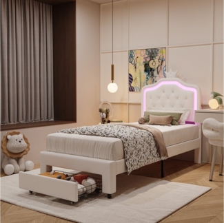 Furnishings Home Kinderbett Polsterbett Prinzessinnenbett Kronen form LED (Geeignet für Jugendliche und Kinder), Kronenform Kopfteil, Mit LED-Beleuchtung, PU, 90x200 cm