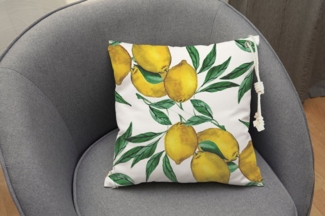 queence Dekokissen Mediterrane Zitronen mit Blättern, Outdoor-Kissen mit Öse und dicker Stoffkordel