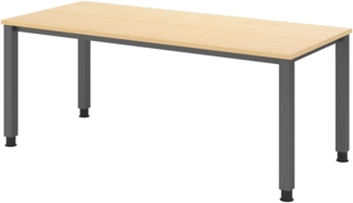 bümö manuell höhenverstellbarer Schreibtisch 180x80 cm in Ahorn, Metall-Gestell: Graphit - PC Tisch höhenverstellbar & belastbar bis 140 kg, Büro- und Computertisch groß, QS-19-3-G