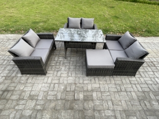 Fimous 7 Sitzer Polyrattan Gartenmöbel Set Terrassen Set mit Esstisch Doppelsitzsofa Großer Fußhocker