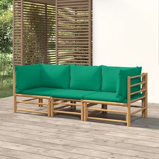 vidaXL 3-tlg. Garten-Lounge-Set mit Grünen Kissen Bambus 3155151