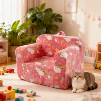 Kindersofa pink mit Regenbogen, 49x64x49 cm, nachtleuchtend, abnehmbarer Bezug