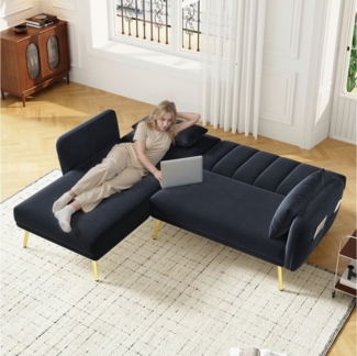 TavilaEcon Ecksofa Multifunktionales L-förmiges Sofa, Klappsofa mit Schlaffunktion, 1 Teile, mit Zusatzecke, 191.5*130.5*80cm, beige/schwarz