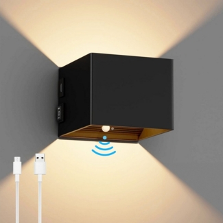 BlingBin LED Wandleuchte Akku Wandleuchte mit Bewegungsmelder Innen LED Kabellose Wandlampe, USB Aufladbare Wandbeleuchtung, LED fest integriert, Warmweiß, 5W 4400mAh Aufladbare Wandlampe mit Schalter