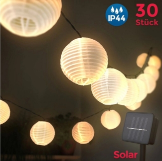 DOPWii Lichterkette Solar Außen-Lichterkette,6m,30 Lampions,Für Garten,Balkon,Hof Deko, Solar-Lichterkette mit Lampions Ø75 mm,IP44, warmweiß, Gesamtlänge 6 m