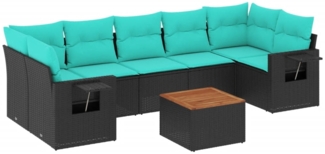 vidaXL 8-teiliges Gartensofa-Set mit Kissen, schwarzes Polyrattan 3224475
