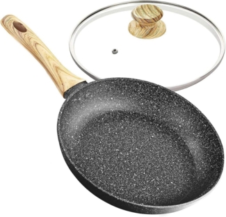 Antihaft Pfanne mit Deckel 30cm Induktion Steinpfanne Schwarz
