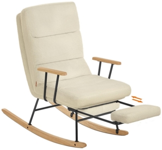 SONGMICS HOME Schaukelstuhl, Füße aus Kautschukholz, Schaukelsessel, Fleece Oberfläche, 4-Fach verstellbare Rückenlehne, bis 160 kg belastbar, für Schlafzimmer, Wohnzimmer, Kamelbraun