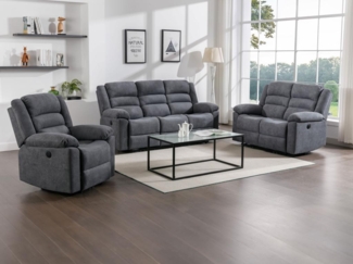 Vente-unique - 3-Sitzer-Sofa, 2-Sitzer-Sofa & elektrischer Relaxsessel - Grau - Stoff - BUROLO