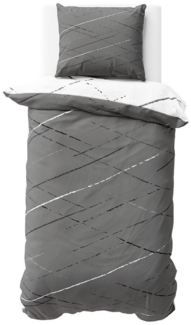 Visaggio Bettwäsche Hochwertige Polycotton Bettbezug in 6 Größen, Renforcé, 2 teilig, schlichtes Streifen Design mit Wendeseite, Beige, Grau und Grün