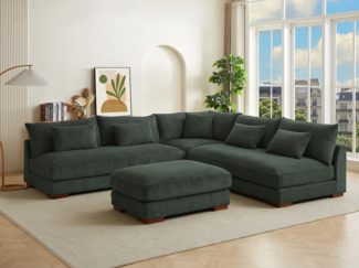 Vente-unique - Ecksofa + Hocker - Ecke wechselbar - Cord - Grün - SPERONE von Pascal Morabito
