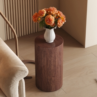 Runder Beistelltisch Nussbaum,Ø30cm,Holzmaserung,zylindrisch,90kg tragend,rutschfest,kein Aufbau,Wohnzimmer Tisch