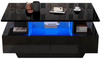 REDOM Couchtisch Moderner Couchtisch (Hochglanz-Wohnzimmetisch, Beistelltisch mit versteckem Stauraum, 1-St, 2 Schubladen), mit LED-Beleuchtung