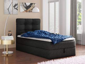 Sofnet 'Best Mini' Boxspringbett mit Bonell-Matratze, Bettkasten und Topper, Webstoff, Schwarz, 100 x 200 cm