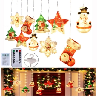 Rosnek LED-Lichterkette Lichtervorhang Innen Dimmbar, 3M Weihnachtsbeleuchtung Fensterlicht, Weihnachtsdeko Batterie 8 Modi Timer für Wohnzimmer Treppe Balkon Baum