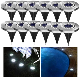 QUBEBU LED Solarleuchte Wasserdicht Led Solar Gartenleuchten, 20 LEDs Solarlampen für Außen, LED fest integriert, Solar Bodenleuchten für Außen Garten Rasen Auffahrt Gehweg Patio, Garten Solar Außenleuchte 20 LEDs wasserdicht Edelstahl + Kunststoff