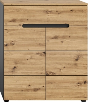 Lomadox Schuhkommode CORTONA-158, Schuhschrank Garderobenschrank Flurschrank modern in grau und Eiche