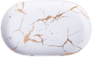 Goodwei Teeschale Teetablett - Serviertablett aus Porzellan - White Marmor Design, 1-tlg, Handgefertigt