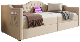 TavilaEcon Polsterbett Daybett mit USB Type C Ladefunktion und 2 Schubladen, Schlafsofa Stauraumbetten Bettgestell, 90×190cm