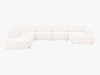 Micadoni Panorama-Ecksofa Jodie 7-Sitzer runde Recamiere Links Boucle Ascot Beige
