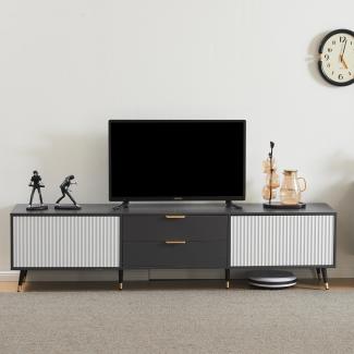 Merax Eleganter Grau-Weißer TV-Schrank 200x40x50 cm - Mit 2 Schubladen, 2 Türen und Kabelmanagement, Modernes Design