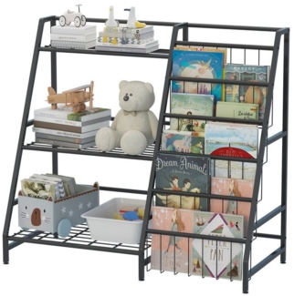 radelldar Kinderregal Bücherregal Kinder Metall mit 5 Fächern und 3 Abalege,90 x 40 x 82 cm