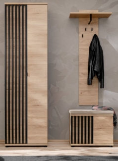 Garderobe Set Collin in Eiche und schwarz 140 cm