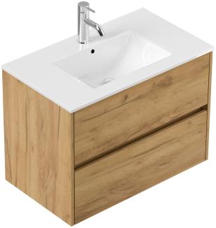 Badmöbel Taifun & Waschtisch 80 cm 2 Greifraum SoftClose Auszüge eiche gold : Eiche Gold