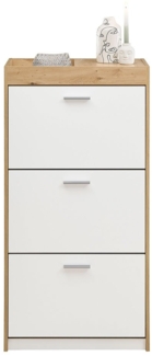 Schuhschrank Paige / Paris 3 , Holzwerkstoff , Weiß, Holzfarben , 64 x 126 x 38 cm