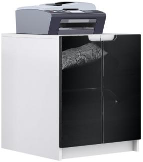 Druckerkommode Logan, Aktenschrank mit 2 Fächern und 2 Türen, Korpus in Weiß matt, Fronten in Schwarz Hochglanz, (51 x 60,5 x 54 cm)