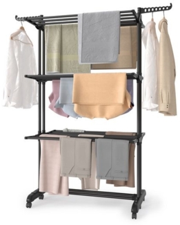 SONGMICS Wäscheständer, Standtrockner 4 Ebenen, Flügelwäscheständer, klappbare Flügel, mit Rollen, 63,5 x 125,5 x 173 cm, groß, einfacher Aufbau
