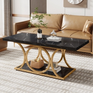 Tribesigns Couchtisch Rechteckiger Couchtisch, 2-stöckiger Wohnzimmertisch mit metallBeinen