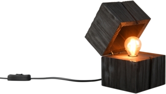 Aufklappbare LED Tischleuchte TREASURE aus Holz Schwarz, Höhe 16cm