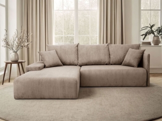 Lookway Ecksofa LAVIO in L-Form mit Schlaffunktion und Bettkasten, 246 x 188 x 93 cm