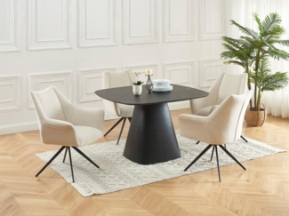 Vente-unique - Stuhl mit Armlehnen 6er-Set - Stoff & schwarzes Metall - Beige - KARDESA von Maison Céphy