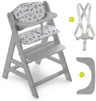 Hauck Hochstuhl Alpha Plus Grau -Nordic Grey, Mitwachsender Holz Baby Kinderhochstuhl mit Sitzauflage - verstellbar