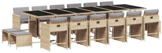 vidaXL 17-tlg. Garten-Essgruppe mit Kissen Beigemischung Poly Rattan 3211188