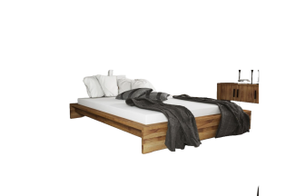 Bett Lubic 3 Sonderlänge 180x210 Wildeiche massiv o. Kopfteil mit Holzfußgestell