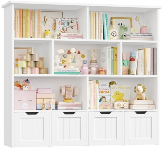Homfa Kinderregal mit 4 Spielzeugkisten auf Rollen, Spielzeugregal mit 7 offenen Fächern Spielzeugtruhe 125 x 118 x 33 cm weiß