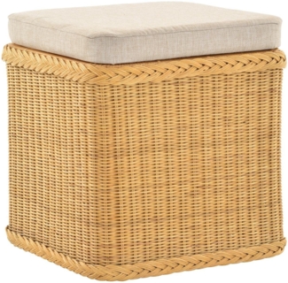 Krines Home Sitztruhe Rattan Wäschekorb Quadratisch Wäschetruhe Sitz gepolstert Flur-Bank, Aufbewahrungsbox mit Deckel Bad-Hocker Sitzhocker Wäschesammler