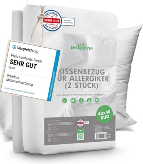 Welldora Kissenbezug für Allergiker, Milbenbezug Kissen, fachärztlich getestet, (2 Stück), Encasing gegen Milben & Bettwanzen ǀ Allergiker Bettwäsche