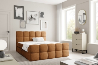Boxspringbett Schlafzimmerbett SATINE 140x220 cm Stoff Coral Cognac